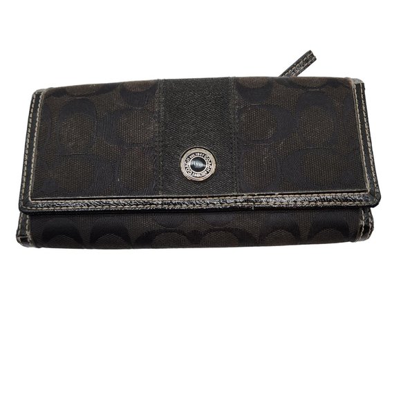 #18. Coach Black Canvas Leather tri fold wallet AS IS - Picture 1 of 5